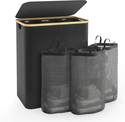 Hampers for Laundry Basket with Lid, 160L Large Laundry Hamper 3 Section - color: Black, size: 160L