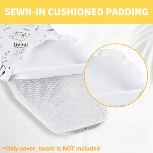 Seiritex Over the Door Ironing Board Cover 13 x 37 inch, Small Iron Board Cover w Heat Reflective Thick Padding with Hook and Loop Fasteners (White Update Version) - color: White, size: 13x37 Update