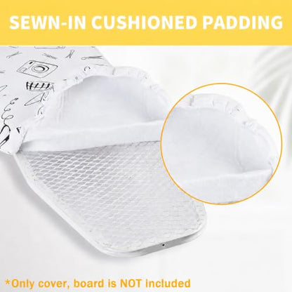 Seiritex Over the Door Ironing Board Cover 13 x 37 inch, Small Iron Board Cover w Heat Reflective Thick Padding with Hook and Loop Fasteners (White Update Version) - color: White, size: 13x37 Update
