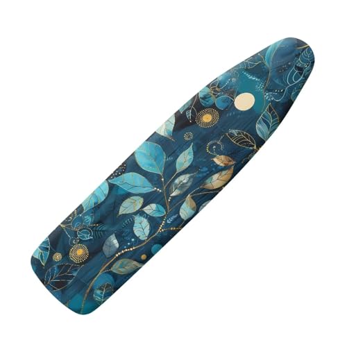 Blue Leaves Ironing Board Cover and Pad, Resist Scorching and Staining, 15x54 Inch Thick Padding Ironing Board Covers, Elastic Edges - color: Blue Leaves