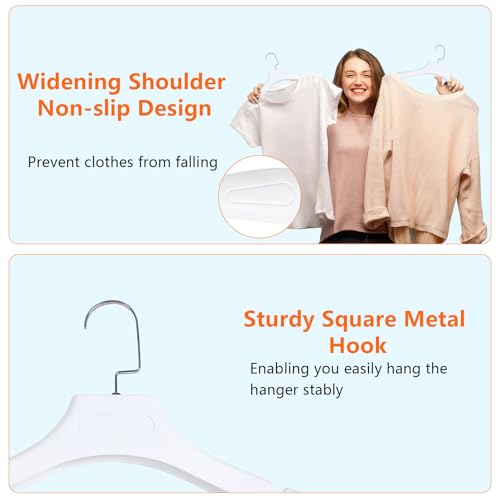 DEDU Suit Hangers for Men 10 Pack, Sweater Hangers No Shoulder Bump Non Slip Width 17.7", Plastic Clothes Hangers White with Metal Hook - color: White-10