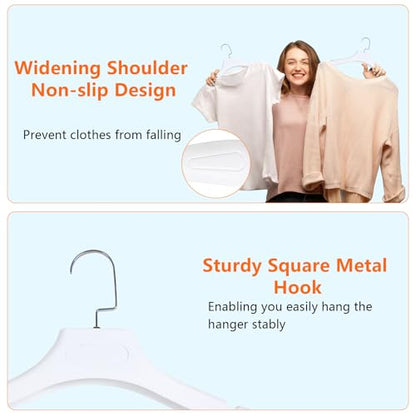 DEDU Suit Hangers for Men 40 Pack, Extra Wide Suit Hanger Non Slip Width 17.7", Thick Plastic Coat Hangers White with Metal Hook - color: White-40