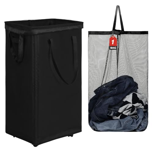 DOKEHOM 90L X-Large Rolling Laundry Basket Hamper on Wheels, Black - color: Black, size: X-Large Pro 29"