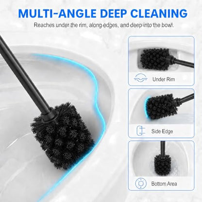 Chrome Toilet Brush and Holder Set，Extra Long Handled Toilet Bowl Brush and Holder，Stainless Steel Heavy Duty Toilet Brush for Bathroom,Deep Cleaning Modern Toilet Cleaner Slip Base - color: Chrome