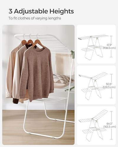 SONGMICS Clothes Drying Rack, Foldable 2-Level Stee Laundry Drying Rack - color: White + Green, size: 2 Tiers（22"d x 61.8"w x 64.3''h )