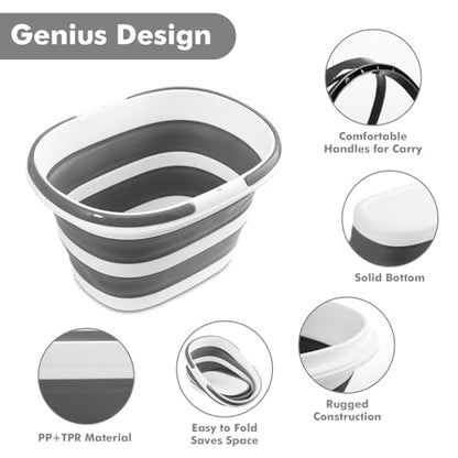 Collapsible Mop Bucket with Handles 4.2 Gallon Foldable Tub for Cleaning Large Silicone Pop Up Buckets Portable Collapse Camping Car Wash Basket for Space-Saving Storage - size: 4.2 Gallon - Bucket