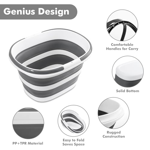 Collapsible Mop Bucket with Handles 7.4 Gallon Foldable Tub for Cleaning Large Silicone Pop Up Buckets Portable Collapse Camping Car Wash Basket for Space-Saving Storage - size: 7.4 Gallon - Bucket