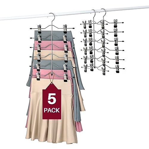 Multi Layer Pants Hangers, 6 Tier Skirt Hangers with Adjustable Clips, Non Slip Space Saving Closet Organizer Heavy Duty 360 Degree Swivel Hook, Great for Slack, Trouser, Jeans(Black) - size: 6 Tier