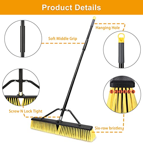 24 Inches Push Broom Outdoor Heavy Duty Broom with 63" Long Handle for Deck Driveway Garage Yard Patio Concrete Floor Cleaning Yellow - color: Yellow 24 Inches Heavy Duty 1 Pack