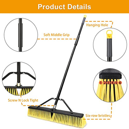 24 Inches Push Broom Outdoor Heavy Duty Broom with 63" Long Handle for Deck Driveway Garage Yard Patio Concrete Floor Cleaning Yellow - color: Yellow 24 Inches Heavy Duty 1 Pack