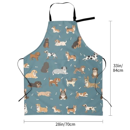 Perinsto Waterproof Apron With 2 Pockets Kitchen Chef Aprons Bibs For Cooking Baking Painting Gardening Grooming - color: Dog Blue