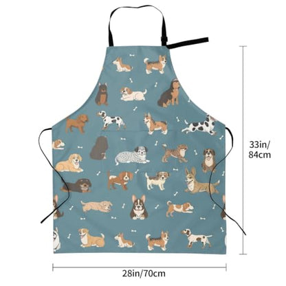 Perinsto Waterproof Apron With 2 Pockets Kitchen Chef Aprons Bibs For Cooking Baking Painting Gardening Grooming - color: Dog Blue