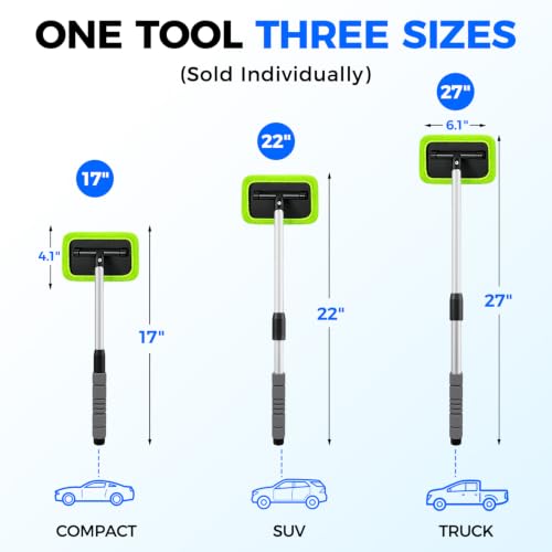 XINDELL Interior Windshield Cleaner Tool – Car Window Cleaning Tool 22inch Extendable Long Handle for Easy Cleaning, 9pcs Reusable Microfiber Pads, Streak-Free Interior & Exterior Auto Glass Cleaner - size: 22in