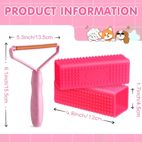 Honeydak 3 Pieces Hair Remover Tool Dog Hair Remover Pro Silicone Cleaner Brush Roller Fuzz Hairball Brush for Carpet Rake, Car Mat, Couch, Pet Bed, Clothes(Pink) - color: Pink