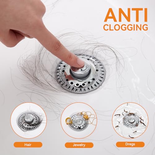 Bathroom Sink Stopper for 1.06"-1.65" Drain Holes, 2 in 1 Bath Sink Drain Strainer Stopper, Pop Up Drain Cover Plug with Hair Catcher, Stainless Steel (Chrome Silver-1p) - color: Chrome Silver-1p