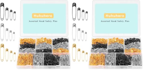 1260 Pack Safety Pins Assorted, 5 Different Sizes Small and Large Safety Pin for Clothes Pins Sewing, Nickel Plated Steel, Arts and Crafts Supplies (3 Colors) - color: 3 Colors, size: 5 Different Size, 1260 Pack
