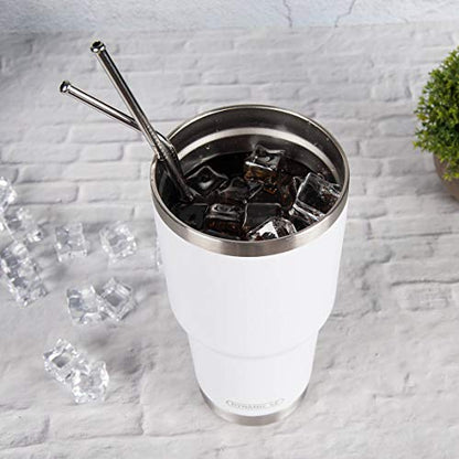 D·S 30oz White Tumbler Double Wall Vacuum Insulated Travel Coffee Mug - color: White