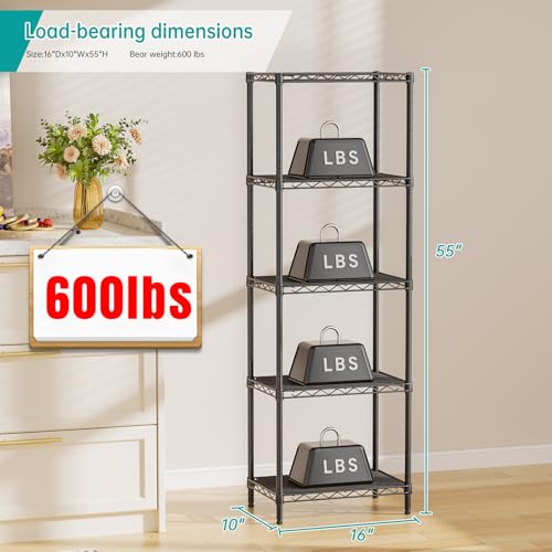 SINGAYE Metal Shelves Wire Shelving Storage Standing Adjustable Shelf Unit - color: Black, size: 5 Tier 10"Dx16"Wx55"H
