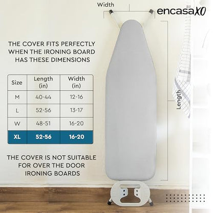 Encasa XO Ironing Board Cover and Pad, 6mm Felt 54"x18" Silver Luxury - size: X-Large (54"x18")
