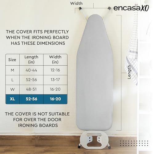 Encasa XO Ironing Board Cover and Pad, 6mm Felt 54"x15" Silver Luxury - size: Large (54"x15")