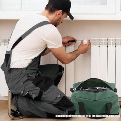 Small Tool Bag, Close Top Wide Mouth Tool Organizer Bag, Large Tool Bags - color: DarkGreen, size: 18 Inch