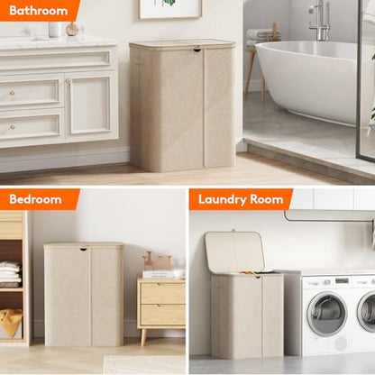 Lifewit 185L 3 Section Laundry Hamper with Lid, Laundry Basket, Beige - color: Beige, size: 185L