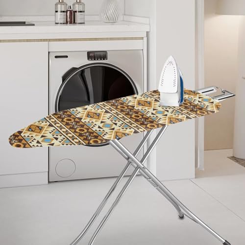 Aztec Print Iron Cover for Ironing Board Standard Size 15x54 Inch Ironing Board Covers Non Stick Stain and Scorch Resistant - color: Brown - Aztec