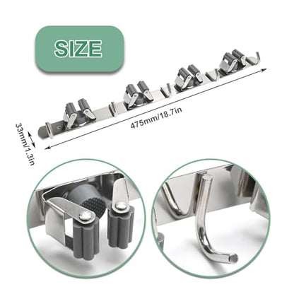 Saihisday Broom Holder Wall Mount, Stainless Steel Mop and Broom Organizer, Heavy Duty Storage Rack with 4 Racks 5 Hooks for Garage Kitchen Laundry Room Garden Bathroom(Gray) - color: Gray