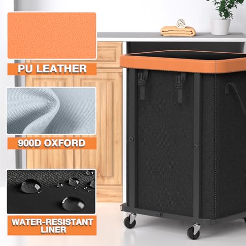 Laundry Hamper with Wheels,150L Leather Patchwork Clothes Hamper Black - color: Black, size: 1 Section-150L