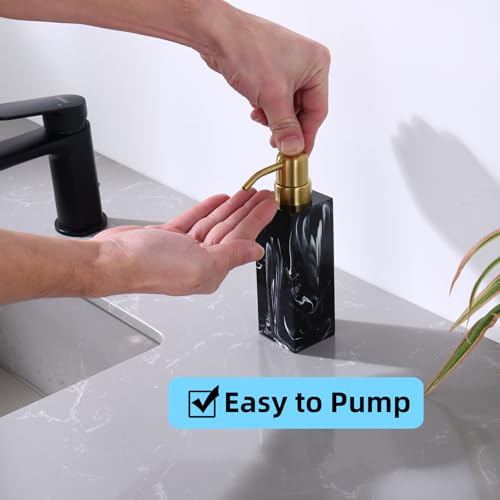 Marble Look Soap Dispenser, Black Countertop Lotion Resin Bottles with Rust Proof Gold Pump, Refillable Liquid Hand Soap Jar, Resin Shower Dispensers for Bathroom, Kitchen - color: Ink Black+brushed Gold