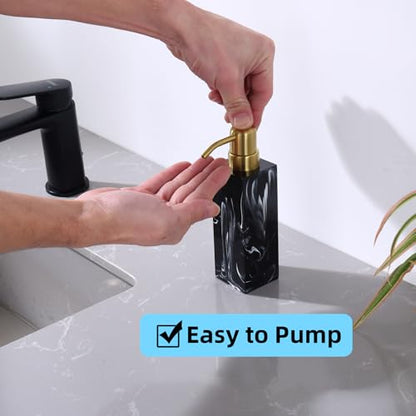 Marble Look Soap Dispenser, Black Countertop Lotion Resin Bottles with Rust Proof Gold Pump, Refillable Liquid Hand Soap Jar, Resin Shower Dispensers for Bathroom, Kitchen - color: Ink Black+brushed Gold