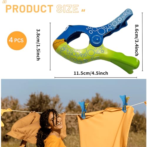 Wezdopu 4PCS Beach Towel Clips Anemonefish Towel Clips for Beach Chairs Large Clips for Drying Quilt Clothes Patio Beach Accessories - size: Large