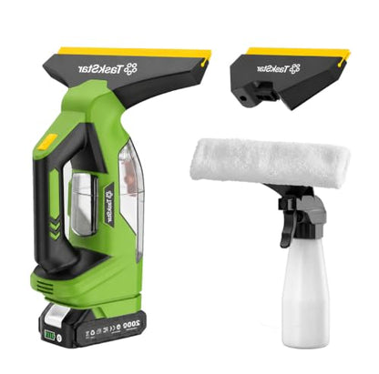 TaskStar Window Vacuum Squeegee Cordless: Electric Window Cleaner Tool with 2000Pa Suction, 2000mAh Detachable Battery, 150ml Water Tank, 11in & 6.7in Blades for Glass, Shower Doors, Mirrors, Tiles