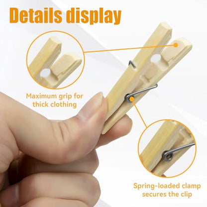 Natural Bamboo Clothespins 20-Pack Wooden Clothes Pins with Spring, 2.4 Inch Heavy Duty Rust Resistant Clips for Laundry, Crafts, Kitchen & Home Organization