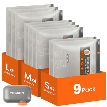 Vacuum Bags for Clothing Travel with Rechargeable Electric Pump, 9 Pack Compression Vacuum Storage Bags for Luggage and Seasonal Storage, Space Saver Seal Bags for Cruise and Vacation - size: 9 Pack Travel Size