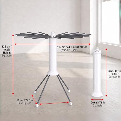 Clothes Drying Rack Foldable with Rolling Wheels, Portable Laundry Drying Rack with 16 Aluminum Arms, Stable 4-Leg Base, 360° Rotating Design for Indoor Outdoor (Single-tier without shoe rack) - size: 1-Tier