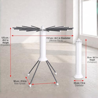 Clothes Drying Rack Foldable with Rolling Wheels, Portable Laundry Drying Rack with 16 Aluminum Arms, Stable 4-Leg Base, 360° Rotating Design for Indoor Outdoor (Single-tier without shoe rack) - size: 1-Tier