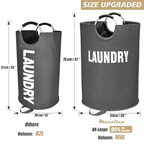 Maxsilan 160L XX-Large Laundry Basket Bag, Collapsible Hamper, Dark Grey - color: Dark Grey, size: 160L