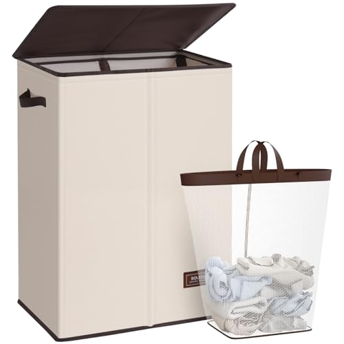 SOLEDI 130L Laundry Hamper with Lid, Large Collapsible Laundry Basket - color: Beige, size: 130L