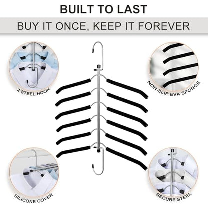 TOPIA HANGER Clothes Hanger Space Saving, 6 Tier Shirt Coat Hangers Space Saving No Bump Shoulder Hangers with No Slip Foam Padded Hangers Organizers and Storage for Men and Women 4 Pack-CT65B - color: Black 4 Pack
