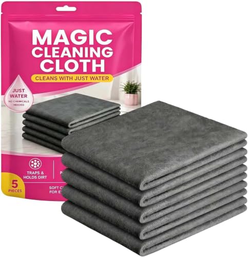 Gemie Magic Cleaning Cloth, GemieCloth Magic Cloth, Lint Free MicrofiberCleaning Cloths for Glass Screens, Cars Window, Kitchen, Reusable 1 Pack (5PCS)