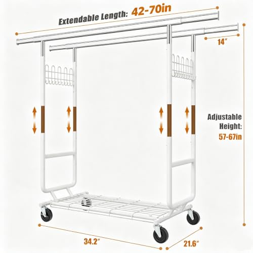Gewudraw Heavy Duty Clothes Rack Load 900 LBS Double Rod Garment Rack,White - color: White, style: Double Rod