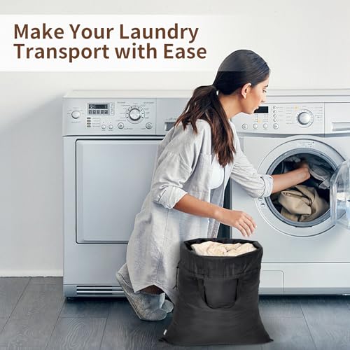 OTraki 2 Pack Washable Travel Laundry Bag 20x24 inch Heavy Duty Laundry Bags with Handles Dirty Clothes Drawstring Laundry Hamper Liner Bag Drying Do Not Exceed 176℉ Black