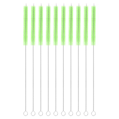 uxcell 10Pcs Drinking Straw Cleaning Brushes, 10" x 2/8" Nylon Bristles Long Straw Brush Pipe Cleaner for Washing Straws Pot Spout, Sippy Cup, Bottle and Tube (Green) - color: Green, size: 10" x 2/8"