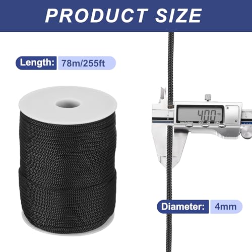 MECCANIXITY 3/16 Inch Braided Polypropylene Rope 255ft Black - color: Black, size: 3/16 Inch 255ft