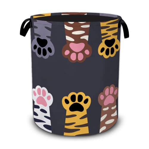 Cute Cat Paws Laundry Basket,Large Collapsible Portable Round Laundry Hamper with Handles,Oxford Storage Bin for Clothes,Blankets,Bedroom,Bathroom - color: Cute Cat Paws