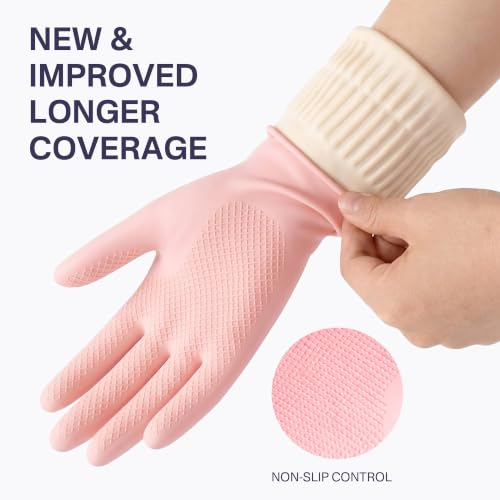 Rubber Dishwashing Gloves, 3 Pairs, Long Cuff Cleaning Gloves - color: Pink (3 Pairs), size: Small