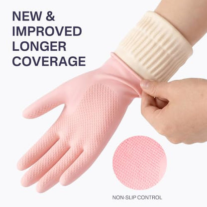 Rubber Dishwashing Gloves, 3 Pairs, Long Cuff Cleaning Gloves - color: Pink (3 Pairs), size: Large
