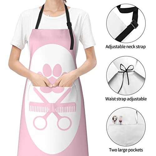 Perinsto Waterproof Apron With 2 Pockets Kitchen Chef Aprons Bibs For Cooking Baking Painting Gardening Grooming - color: Dog Grooming (Pink)