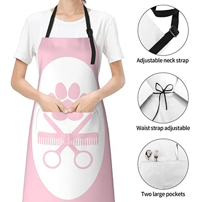Perinsto Waterproof Apron With 2 Pockets Kitchen Chef Aprons Bibs For Cooking Baking Painting Gardening Grooming - color: Dog Grooming (Pink)